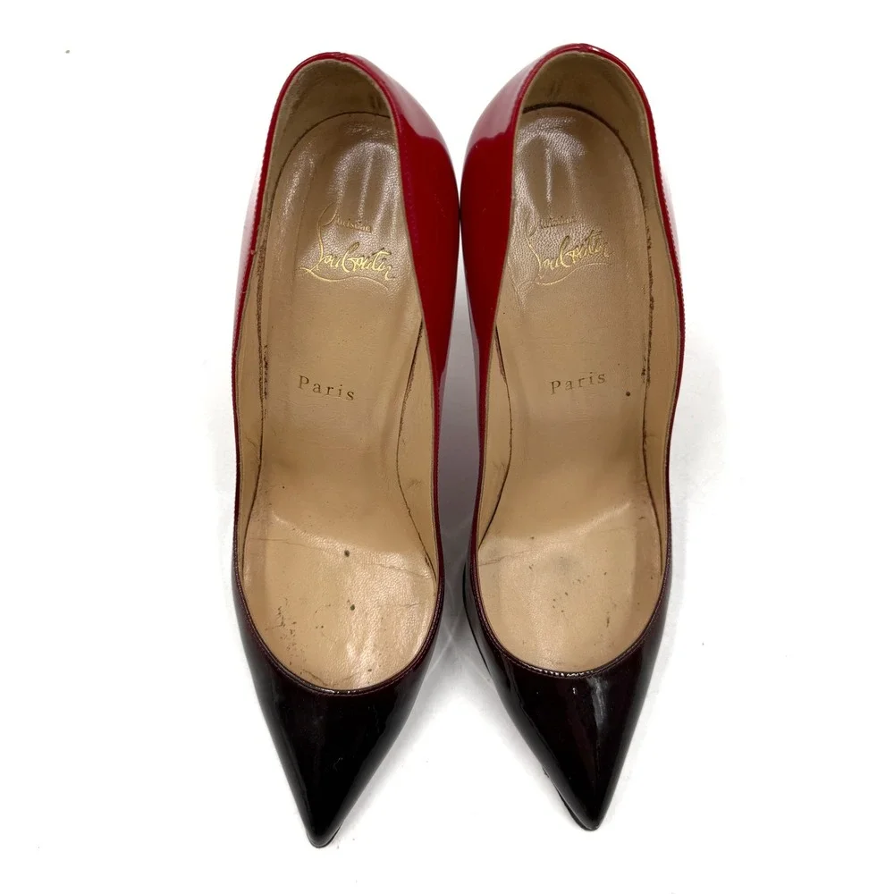 Christian Louboutin So Kate Pumps Red Black Ombre Patent Heels Sz 38.5 / 8.5